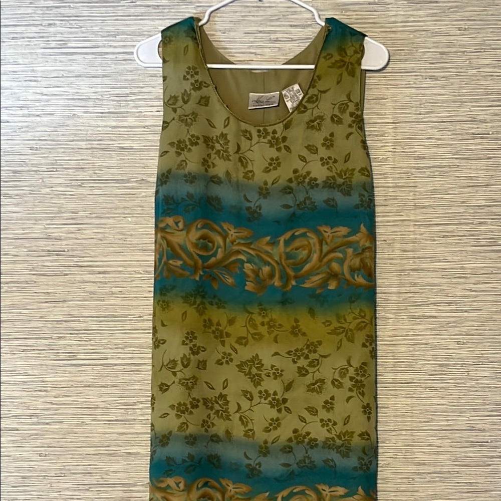 Kathie Lee Olive Floral Maxi Dress L | Embellished Neckline & Waist Tie (769)